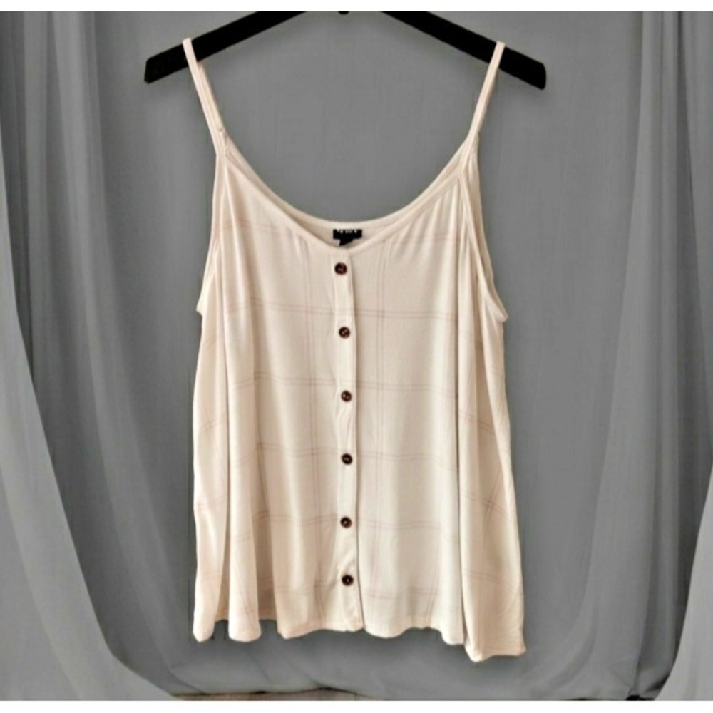 Torrid Plaid Button Front Cami Tank Top 4XL Cream White Pink Adjustable Straps